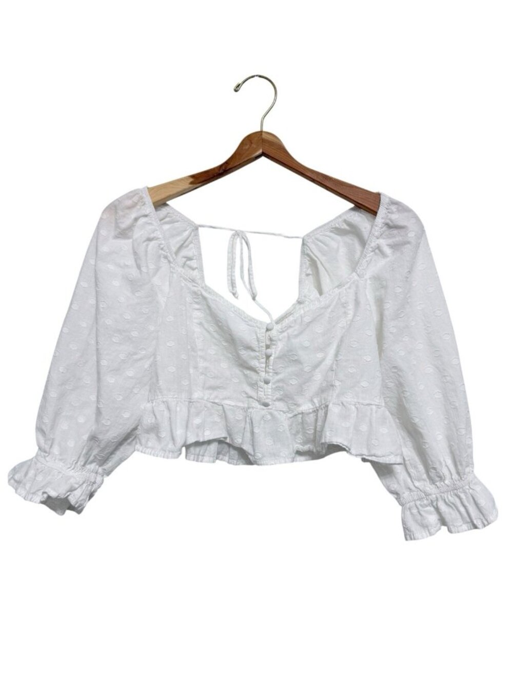 White Cotton Puff Sleeve Crop Top L Milkmaid Coquette Cottage Fairy Peasant Boho